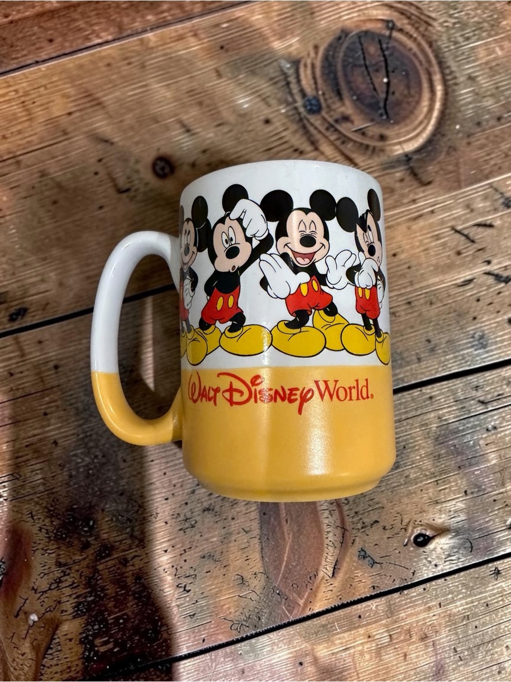 Vintage Walt Disney World Mickey Mouse Mug 90s Park Merch Yellow Retro Disney